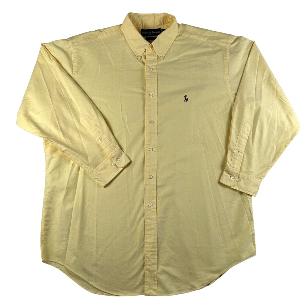 Ralph Lauren Shirt Mens XL Yellow Long Sleeve Button Down Yarmouth Flesh Pony